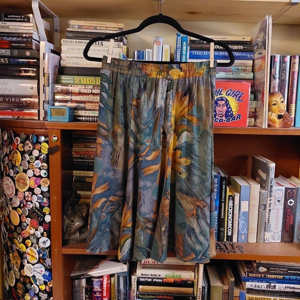 Vintage Sharon Anthony Midi Skirt Orange Blue Abstract Pattern Size 10 80s 90s